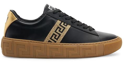 versace black croc leather zip low-top sneakers|versace la greca low top.